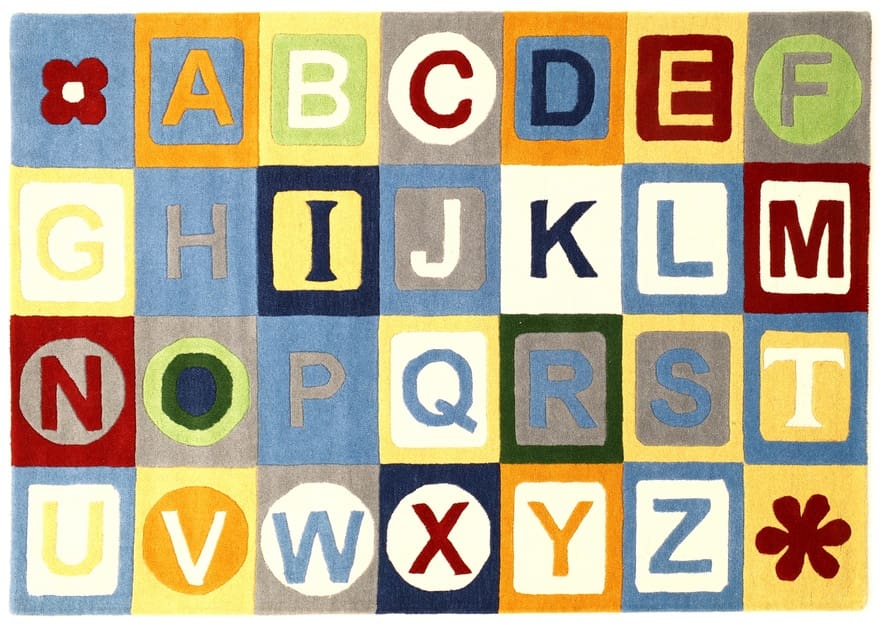 Orientteppich 245x171 cm – Kinderteppich mit Buchstaben & Zahlen, handgeknüpft