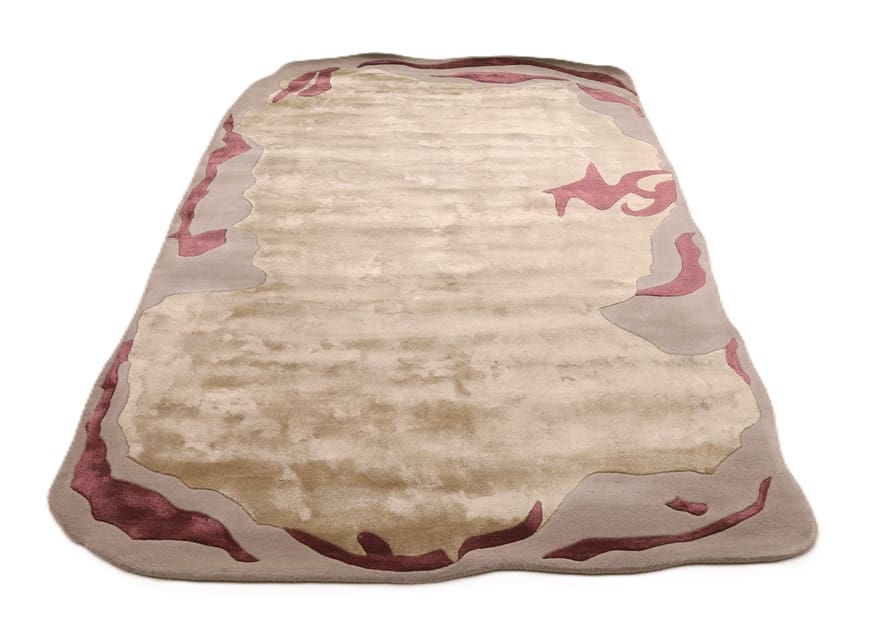 Luxuriöser Orientteppich 247x151 cm in Gold, Beige & Bordeaux - handgeknüpft