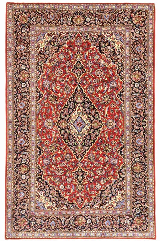 Keshan Teppich 227x144 cm, klassisches Blumenmuster, handgeknüpft
