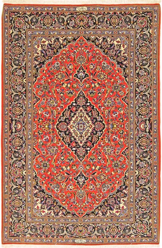 Keshan Teppich 220x146 cm, klassisches Medaillon, handgeknüpft, Perserteppich