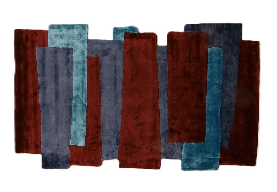Hochwertiger Orientteppich 247x151 cm in Bordeaux, Blau & Grau – handgeknüpft