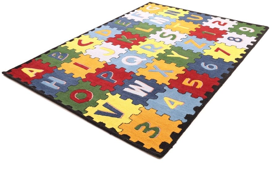 Kinderteppich 245x171 cm mit bunten Buchstaben & Zahlen – handgeknüpft