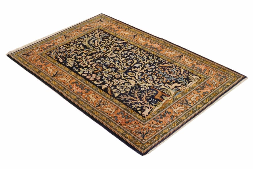 Ghom Teppich 219x141 cm, handgeknüpft, 100% Seide, Luxus Orientteppich