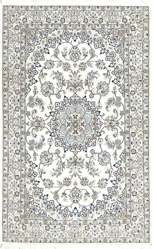 TeppichBazar Nain 9 La Orientteppich 214x132 cm, Elfenbein-Blau, handgeknüpft