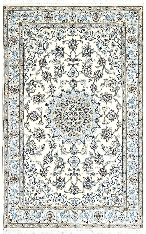 TeppichBazar Nain 9 La Teppich 209x130 cm – Elfenbein-Blau, handgeknüpft