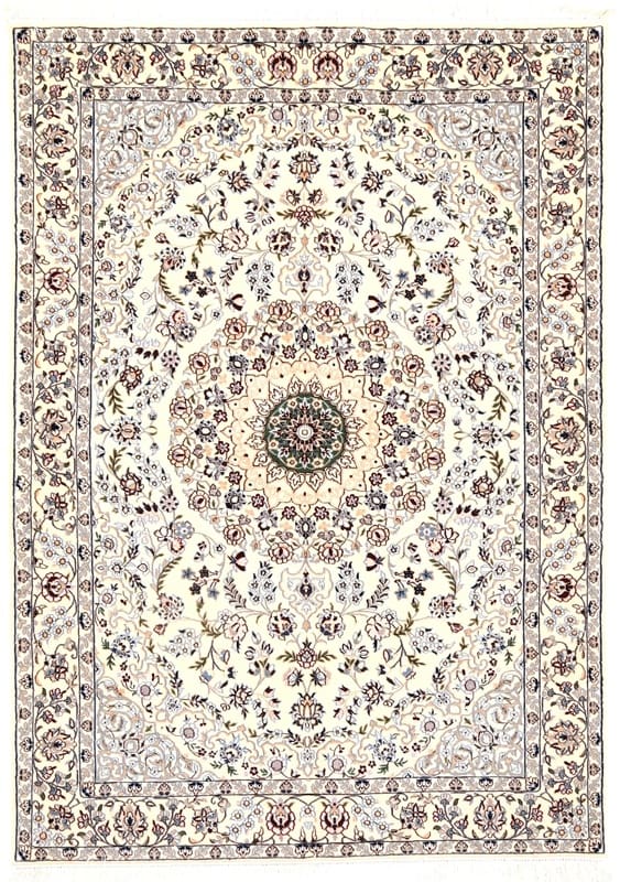Nain 6 La Teppich 182x131 cm, handgeknüpft, Creme-Pastellfarben, Orientteppich