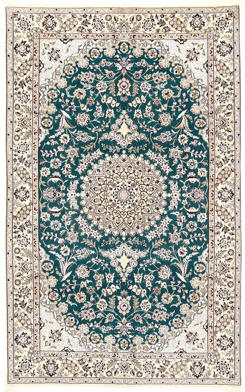 Nain 6La Teppich 199x125 cm Smaragdgrün, handgeknüpft, Orientteppich