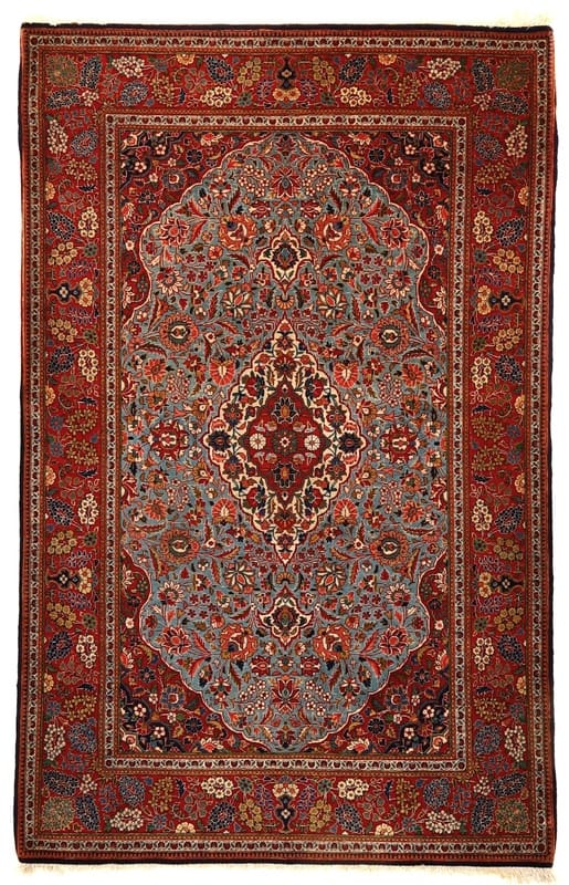 Keshan Orientteppich 202x131 cm, Türkis, florale Muster, handgeknüpft