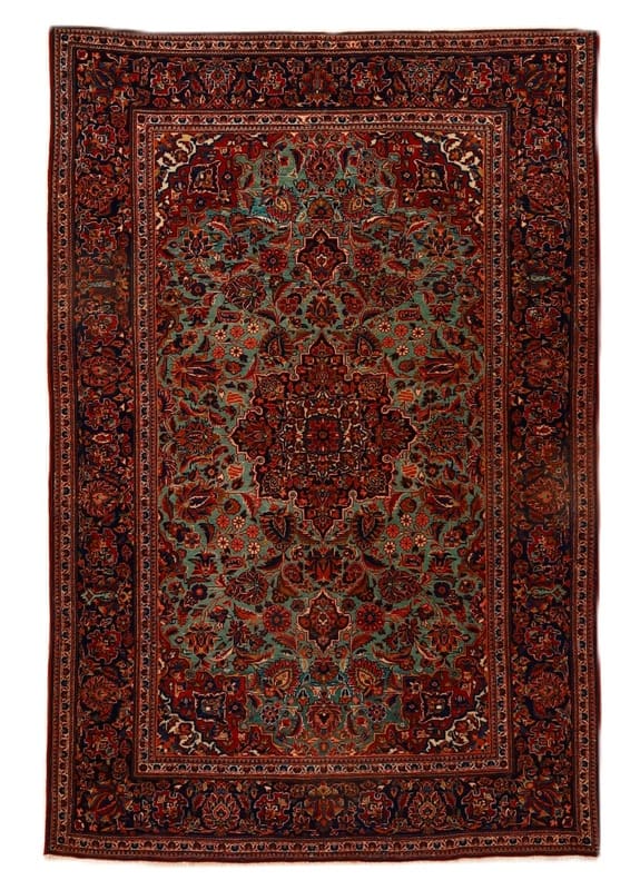 Keshan Orientteppich 198x131 cm in Türkis mit floralen Mustern, handgeknüpft
