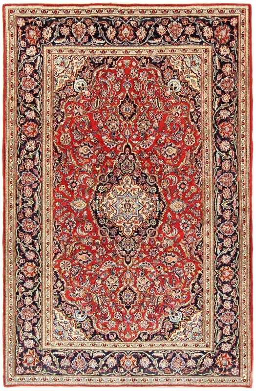 Keschan Teppich 220x135 cm mit Medaillon & Blumenmuster, handgeknüpft
