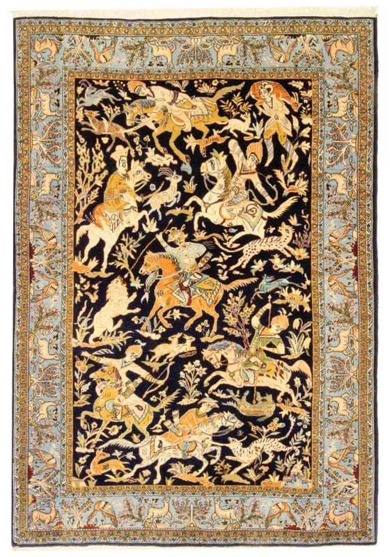 Ghom Teppich 202x141 cm, 100% Seide, Orientteppich, handgeknüpft
