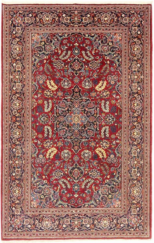 Keshan Teppich 216x138 cm, florales Medaillon, handgeknüpft, Perserteppich