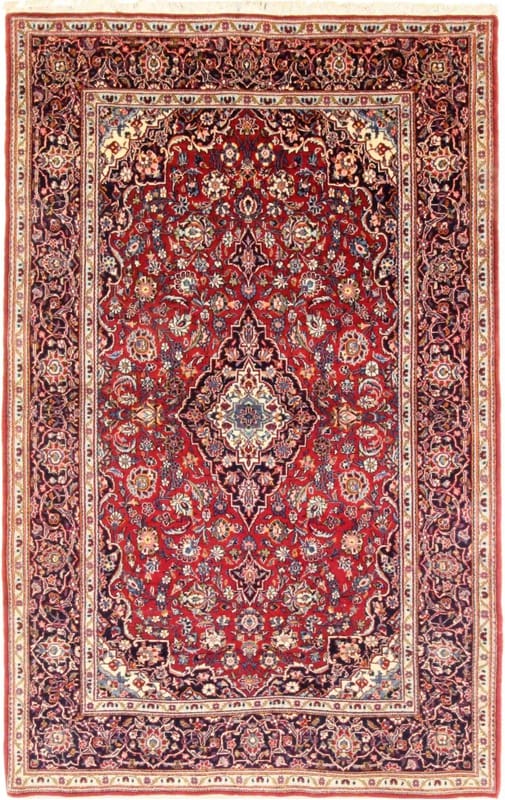 Keshan Teppich 222x140 cm - Handgeknüpft, Persian Stil, Blumenmuster