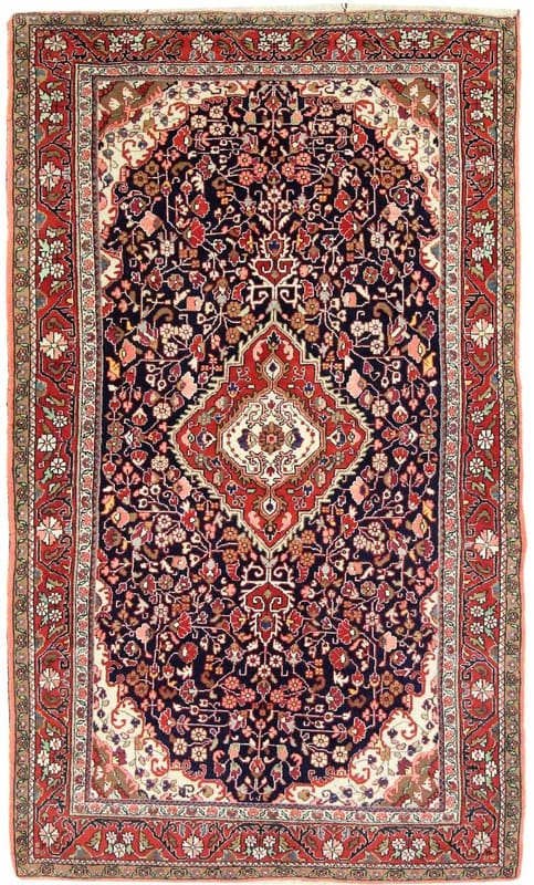 Eleganter Jozan Orientteppich 212x131 cm – Handgeknüpft, dunkelblau