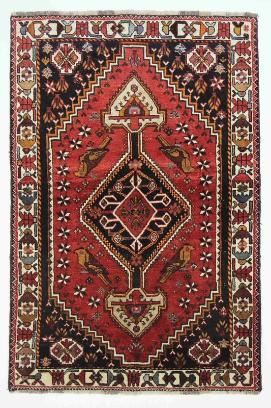 Handgeknüpfter Ghashghai Teppich 181x129 cm mit 90.000 Knoten – Rot/Orange