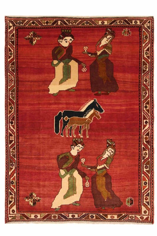 Handgeknüpfter Ghashghai Teppich 192x141 cm, 160.000 Knoten, Rot/Orange, Perserteppich