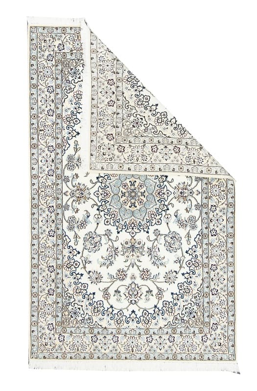 TeppichBazar Nain 9 La Orientteppich 214x132 cm, Elfenbein-Blau, handgeknüpft