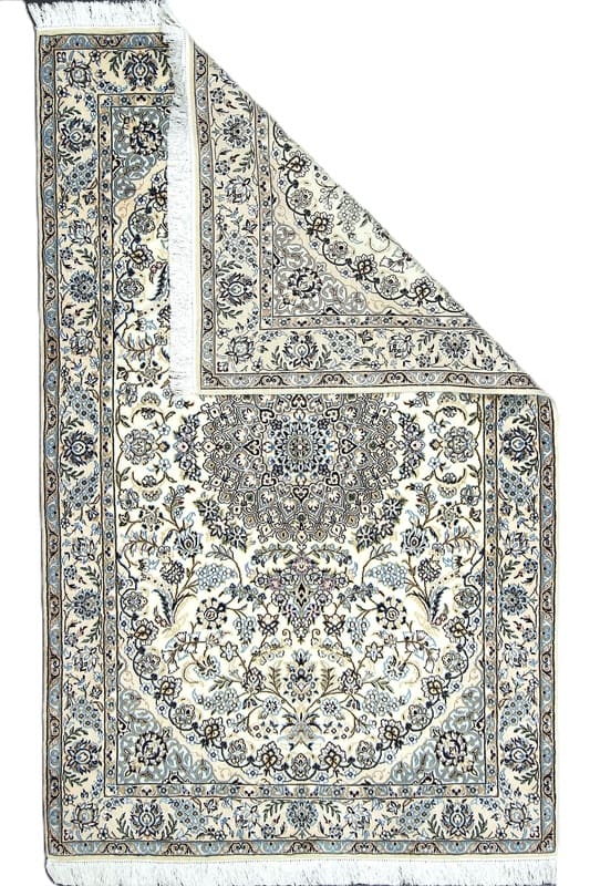 Handgeknüpfter Nain 9 La Teppich 215x134 cm in Blau-Creme