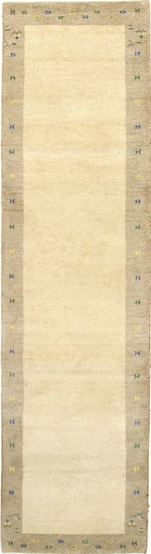 Hochwertiger Gabbeh Teppich 307x81 cm – Creme, geometrisches Muster, handgeknüpft