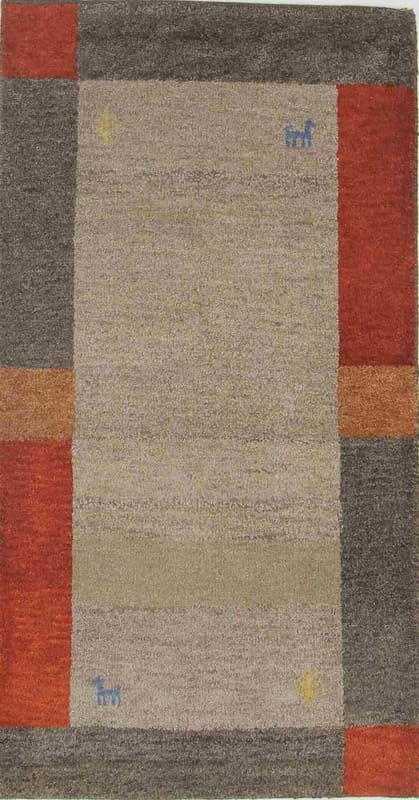 Gabbeh Teppich 142x71 cm, geometrisches Muster, handgeknüpft