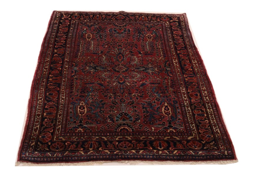 Antiker Sarough Teppich 202x131 cm - Floral, Lachsrot, Perserteppich, handgeknüpft