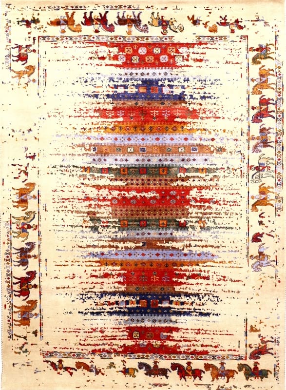 Lebendiger Loribaft-Teppich 247x179 cm mit Tiermotiven | handgeknüpft