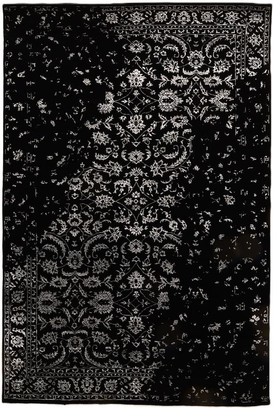 Exklusiver Modern Lotus Orientteppich 305x204 cm – Schwarz-Silber, handgeknüpft