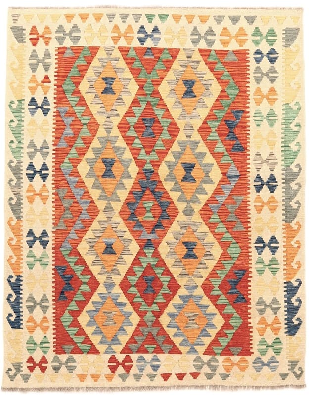 Handgewebter Kelim-Teppich 200x152 cm – Geometrisches Design, Orientteppich