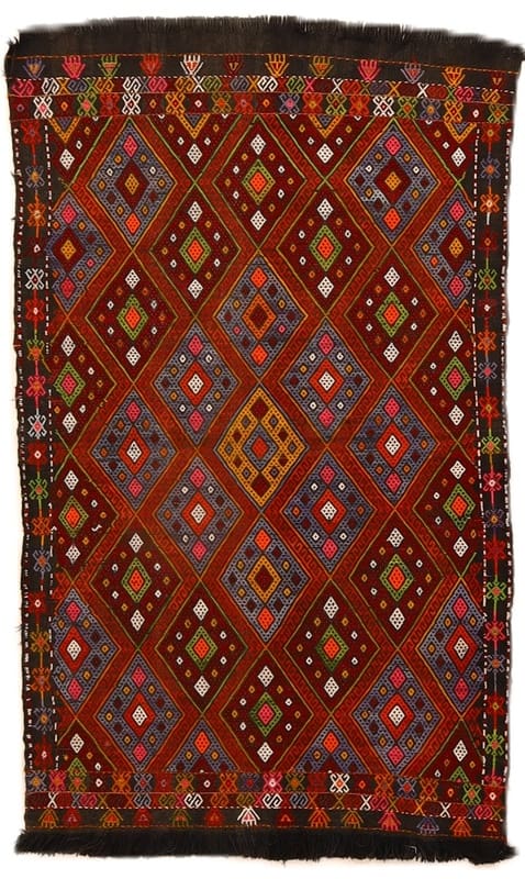 Kelim-Teppich 140x91 cm, handgewebt, modern, vielseitig, Orientteppich