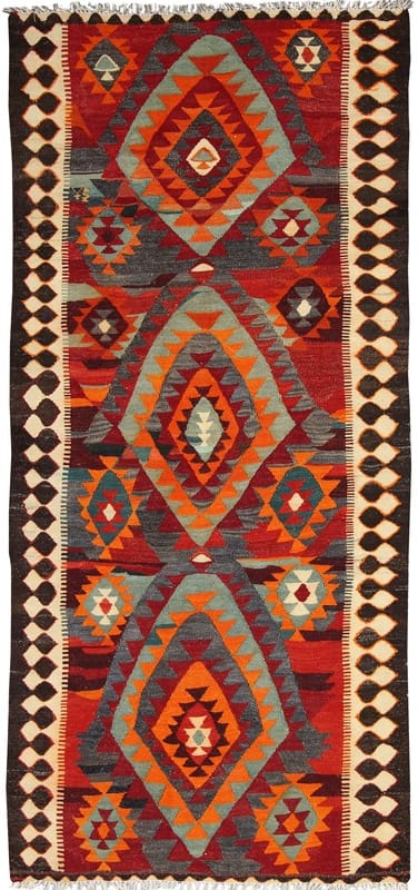 Kelim Teppich 302x139 cm aus Kerman, handgewebt, guter Qualität