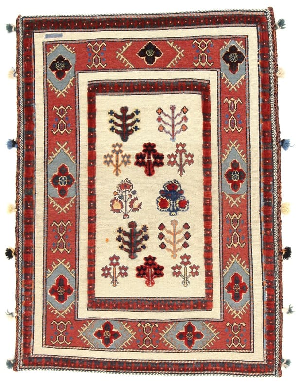 Orientteppich Nembaft 91x61 cm – Afscharen, geometrische Muster, rot-blau, handgeknüpft