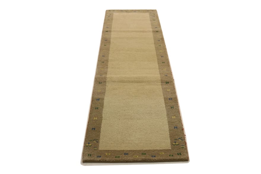 Hochwertiger Gabbeh Teppich 307x81 cm – Creme, geometrisches Muster, handgeknüpft