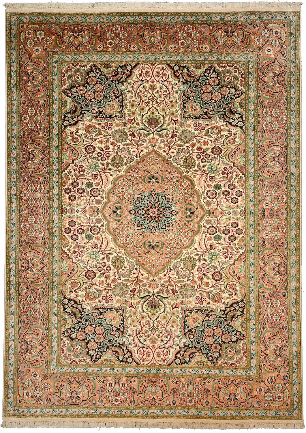 Orientteppich Kashmirseide 249 x 338cm, feines Pastellmuster, handgeknüpft H1
