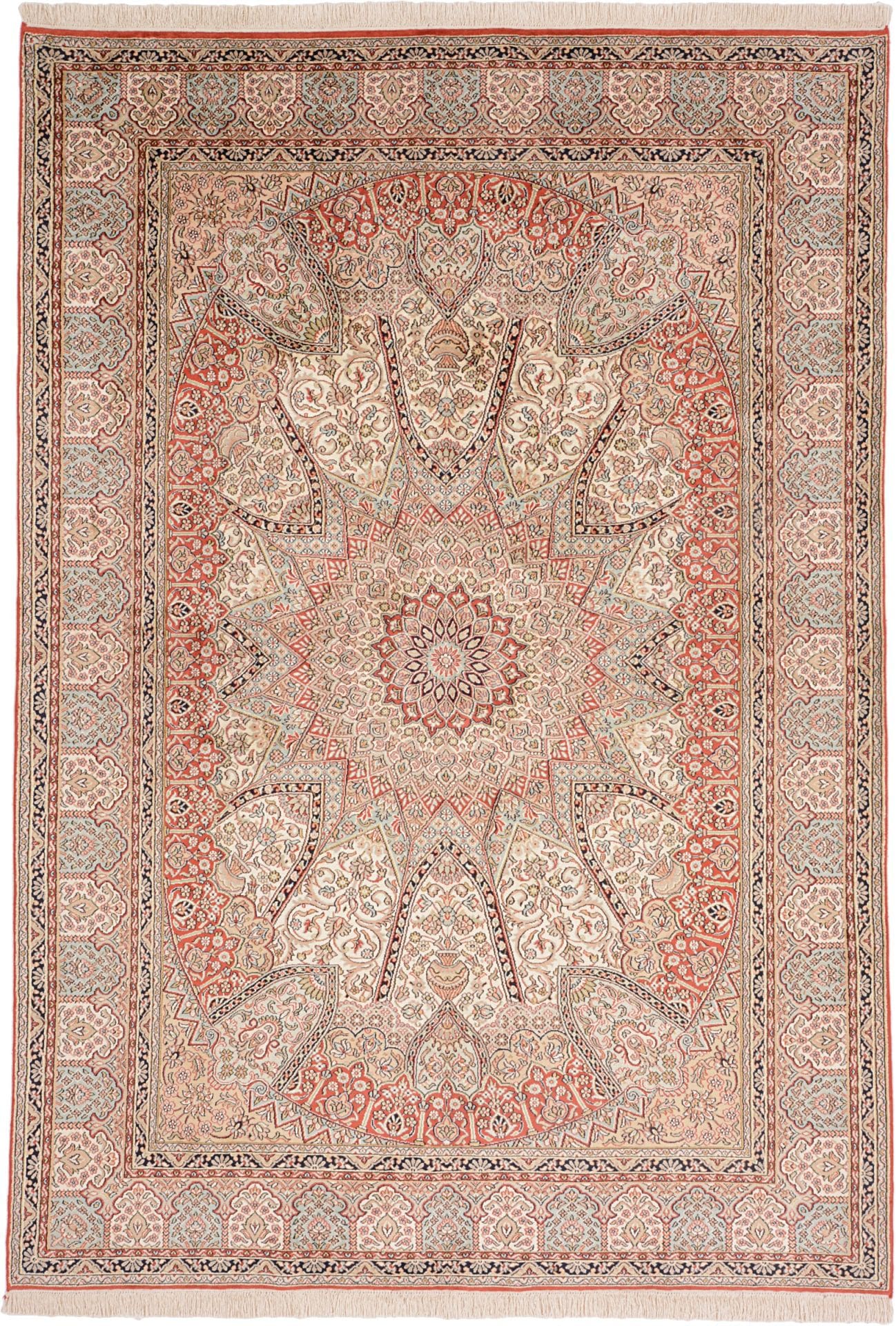 Kashmirseide Orientteppich 172 x 248 cm, edles Pastell, handgeknüpft