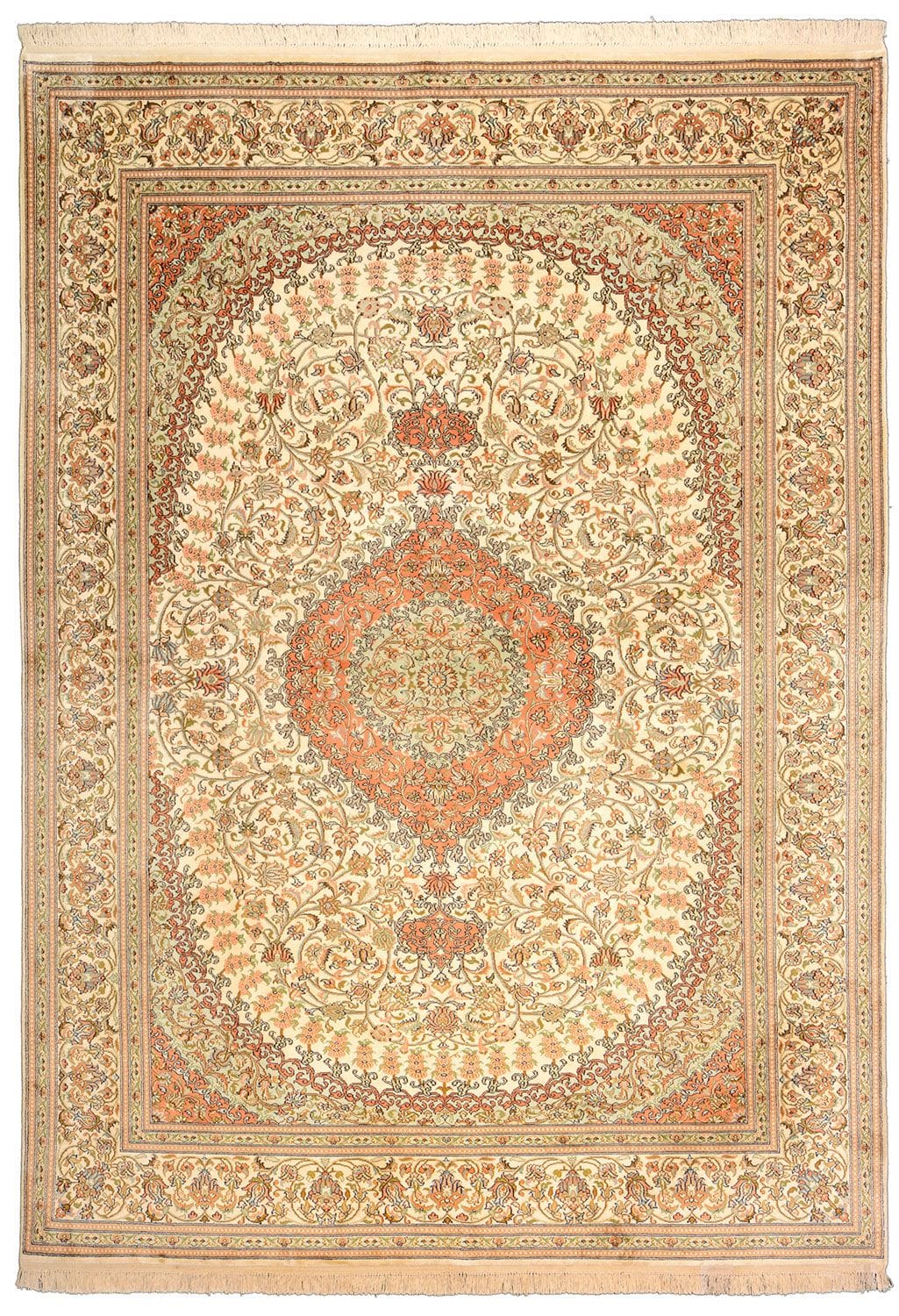 Kashmirseide Teppich 173 x 243cm, pastellfarben, handgeknüpft