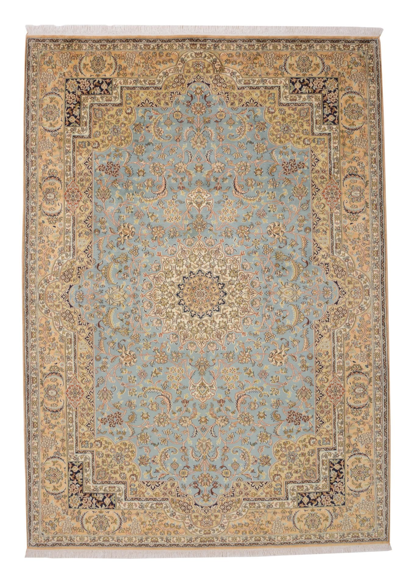 Eleganter Orientteppich 172 x 241cm aus Kashmirseide, handgeknüpft