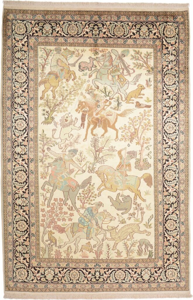 Orientteppich Kashmirseide 143 x 215 cm, persisches Muster, handgeknüpft