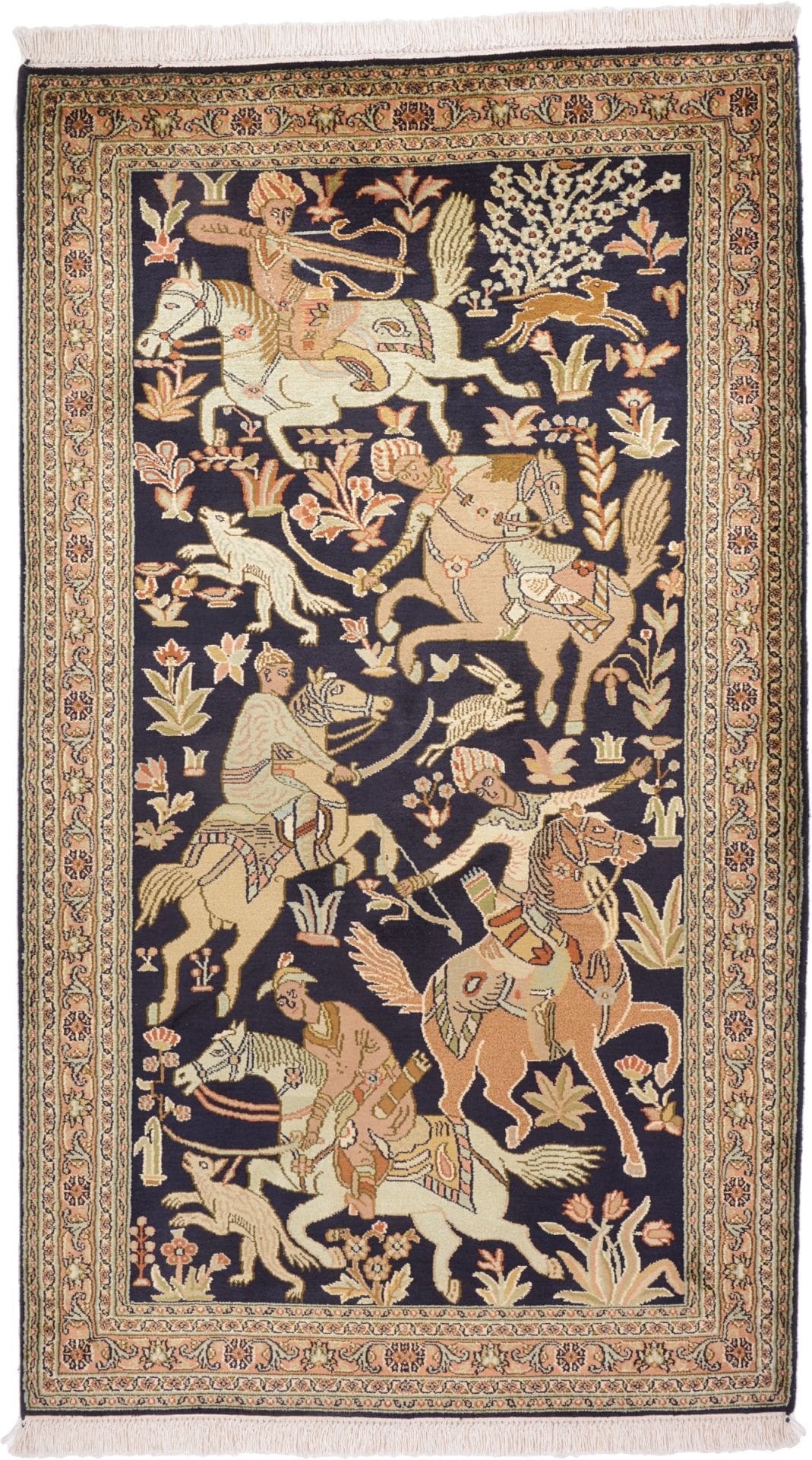 Handgeknüpfter Orientteppich 85 x 141cm aus Kashmirseide, Pastell