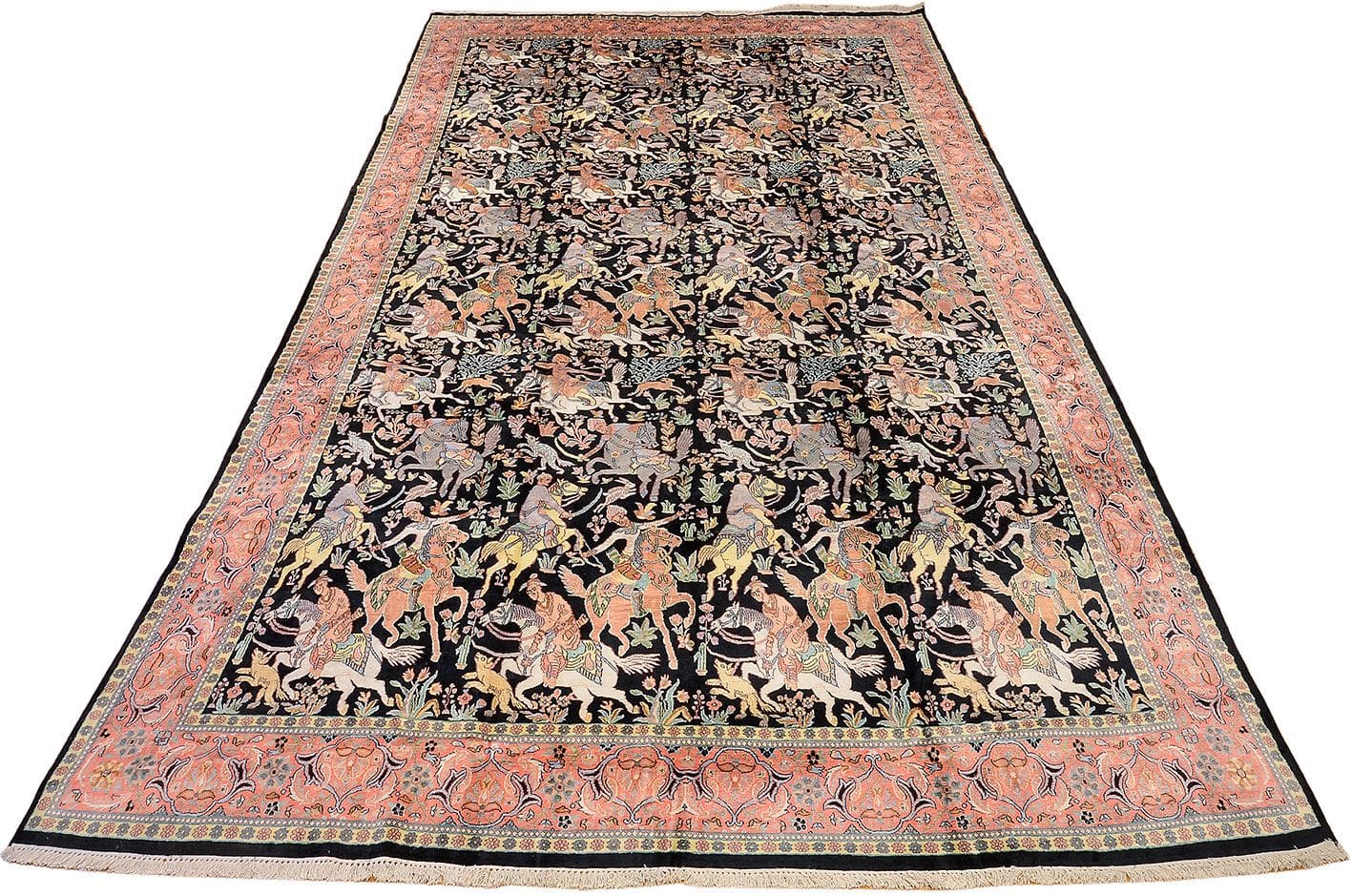 Kashmirseide Teppich 362 x 556cm, handgeknüpft, edles Pastellmuster