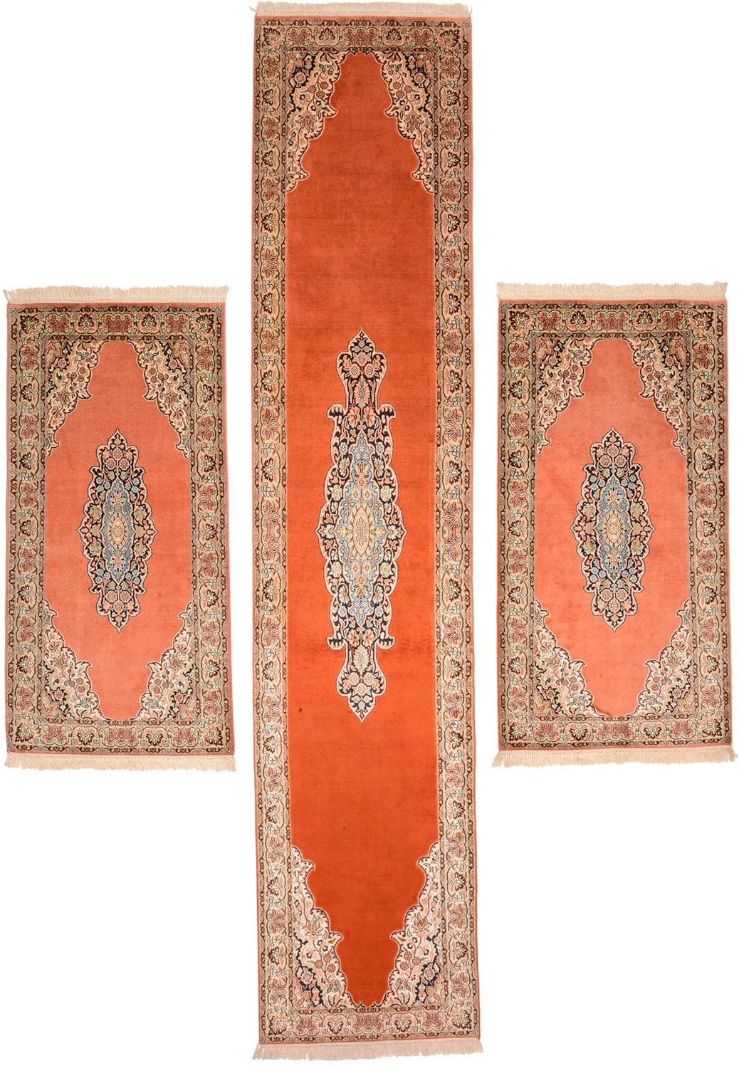Kashmirseide Teppich 72 x 330cm, edles Pastelldesign, handgeknüpft