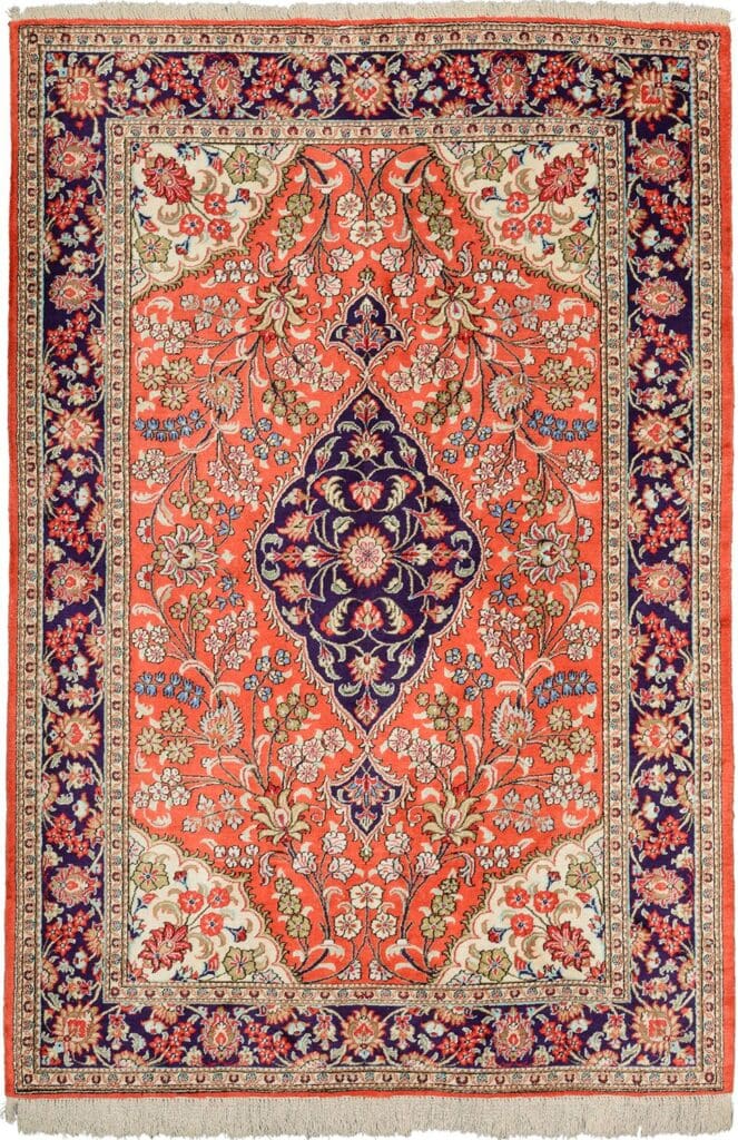 Eleganter Ghom Teppich 103 x 153cm, Seide, handgeknüpft, Persian