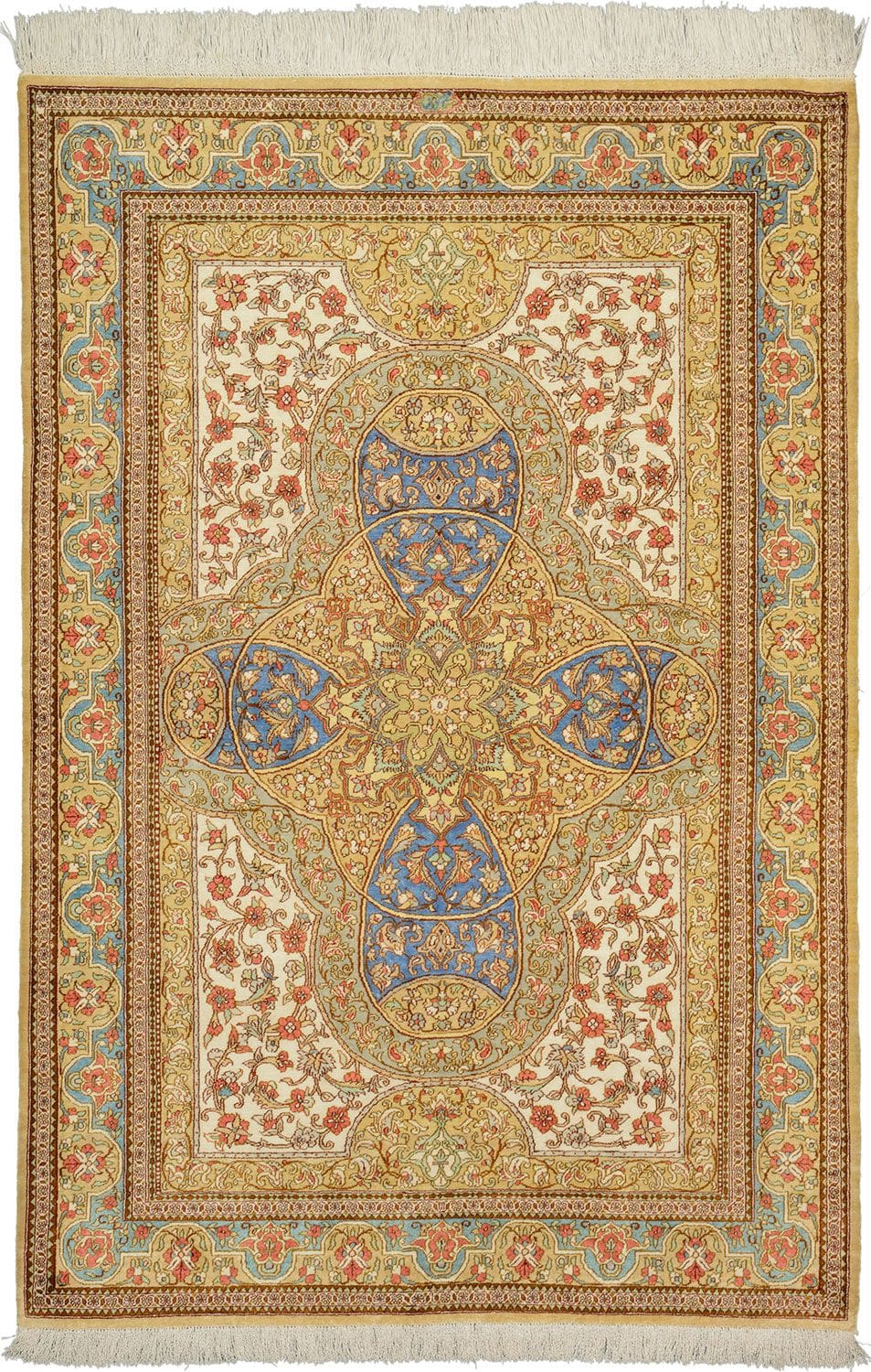 Ghom Teppich 101 x 155cm, feine Seide, handgeknüpft, Perserteppich