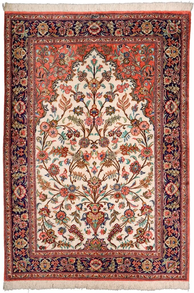Ghom Teppich 107 x 153 cm, Seide, handgeknüpft, Perserteppich
