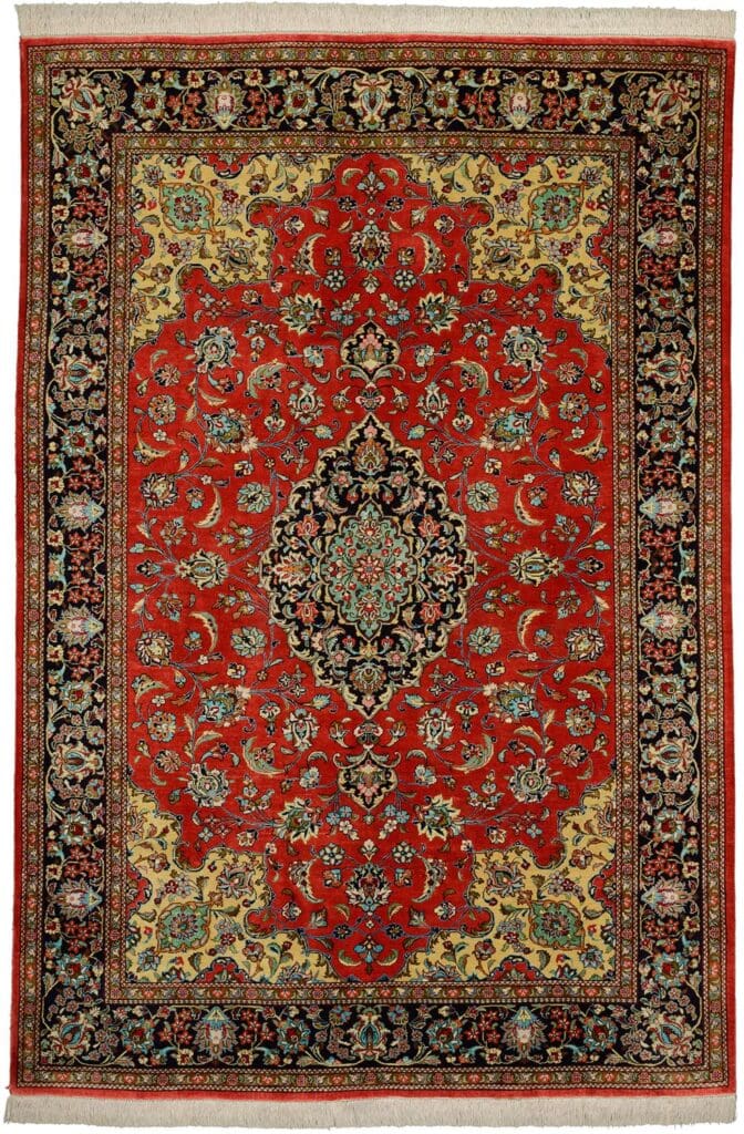 Ghom Teppich 139 x 206 cm, Seide, handgeknüpft, Perserteppich