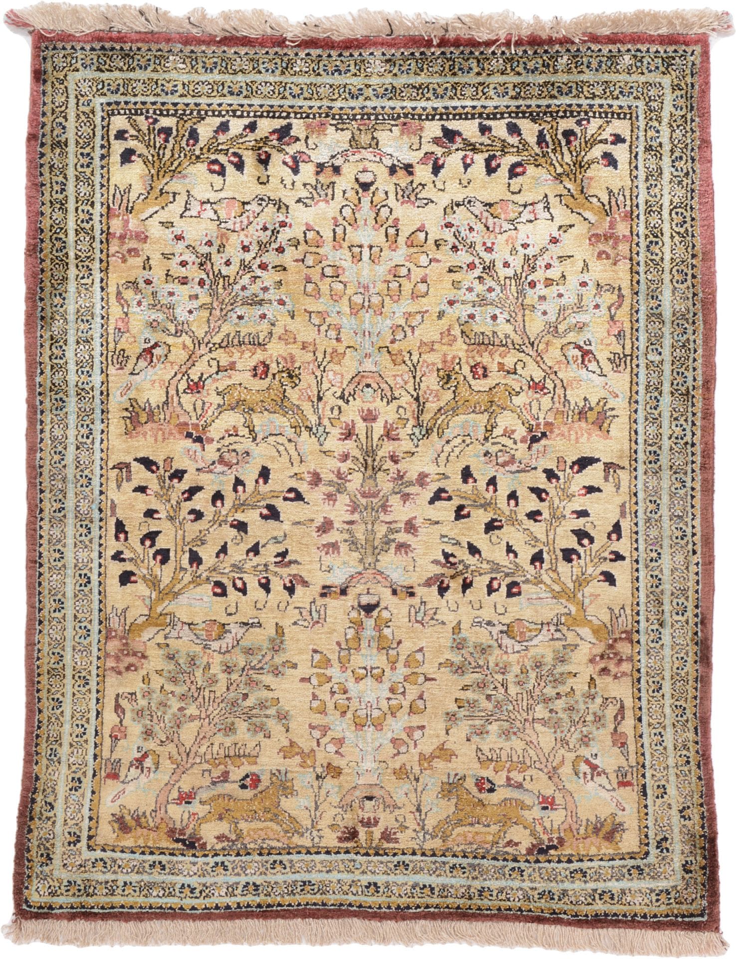 Ghom Teppich 70 x 80 cm, Seide, handgeknüpft, Perserteppich