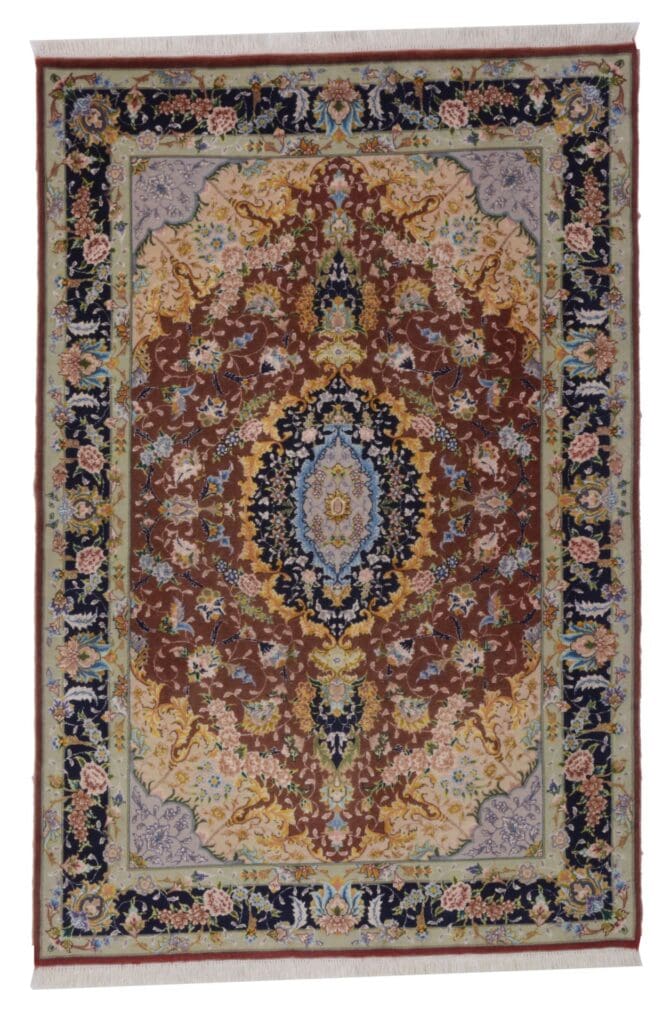 Täbriz Teppich 102 x 151 cm, handgeknüpft, Seide & Baumwolle