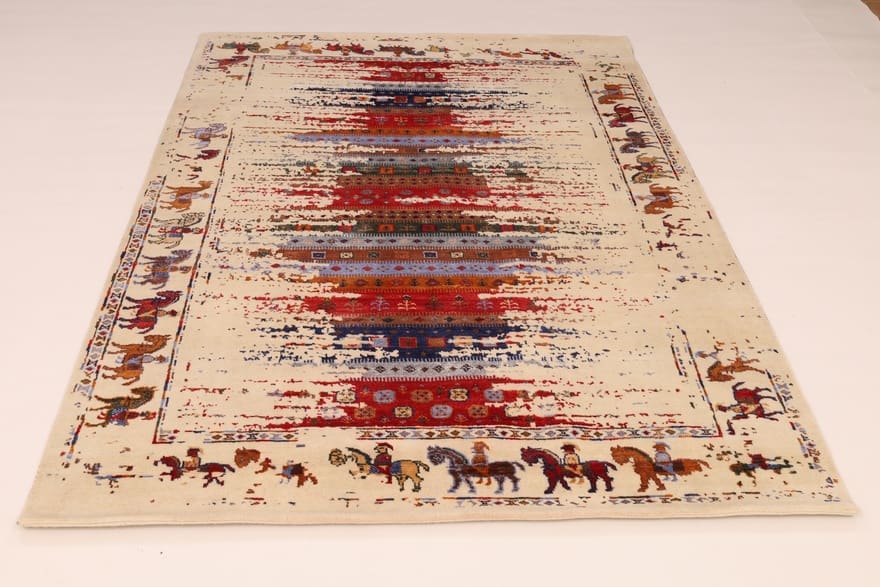 Lebendiger Loribaft-Teppich 247x179 cm mit Tiermotiven | handgeknüpft