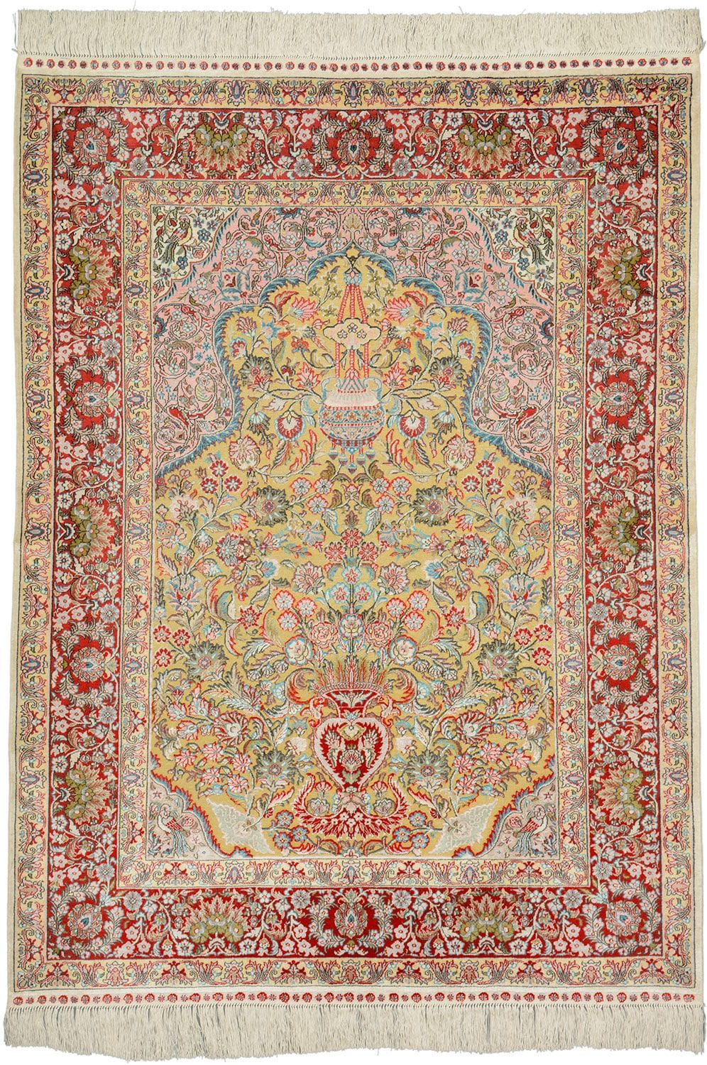 Hereke Orientteppich 107 x 141cm, Seide handgeknüpft