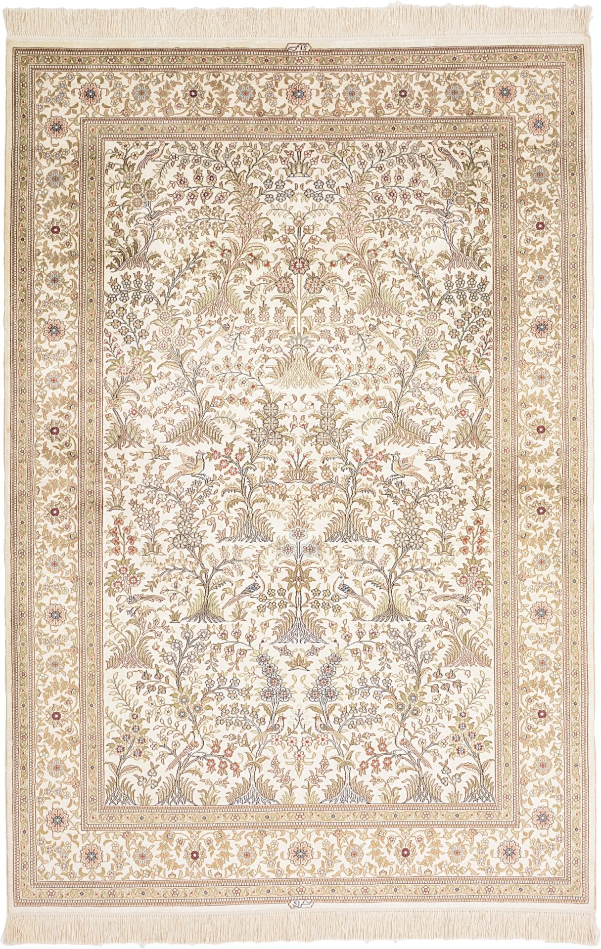 Hereke Teppich 128 x 188cm, Seide & Baumwolle handgeknüpft