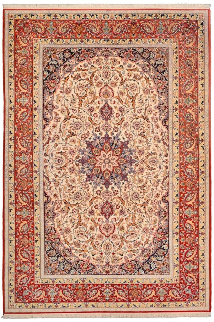 Isfahan Teppich 210 x 316cm, florale Muster, 900000 Knoten, handgeknüpft